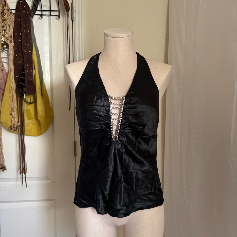 Elegant Black Rhinestone Halter Top